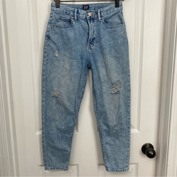 GAP Denim Mom Jeans Acid Wash Distressed Girls Size 12 - Picture 1 of 14